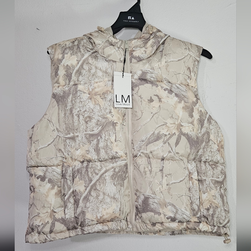 Puffer Vest Women Size Xl XL Hooded Sleeveless love Mood